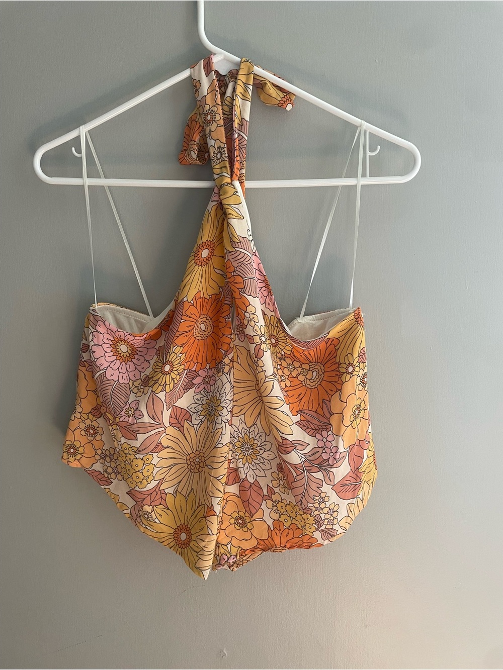 Sienna Sky Orange Pink Floral Halter Crop Top Womens Small NWT Summer Festival